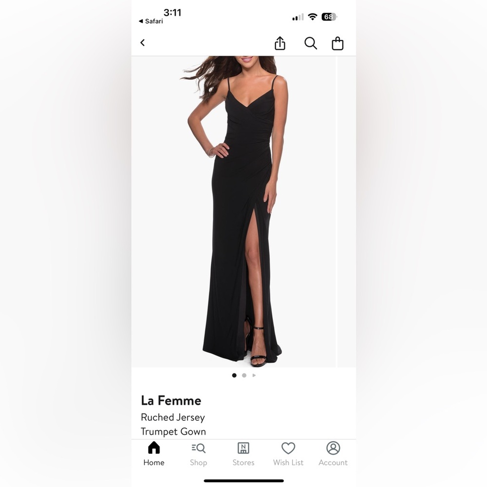 La Femme ruched trumpet gown black size 12